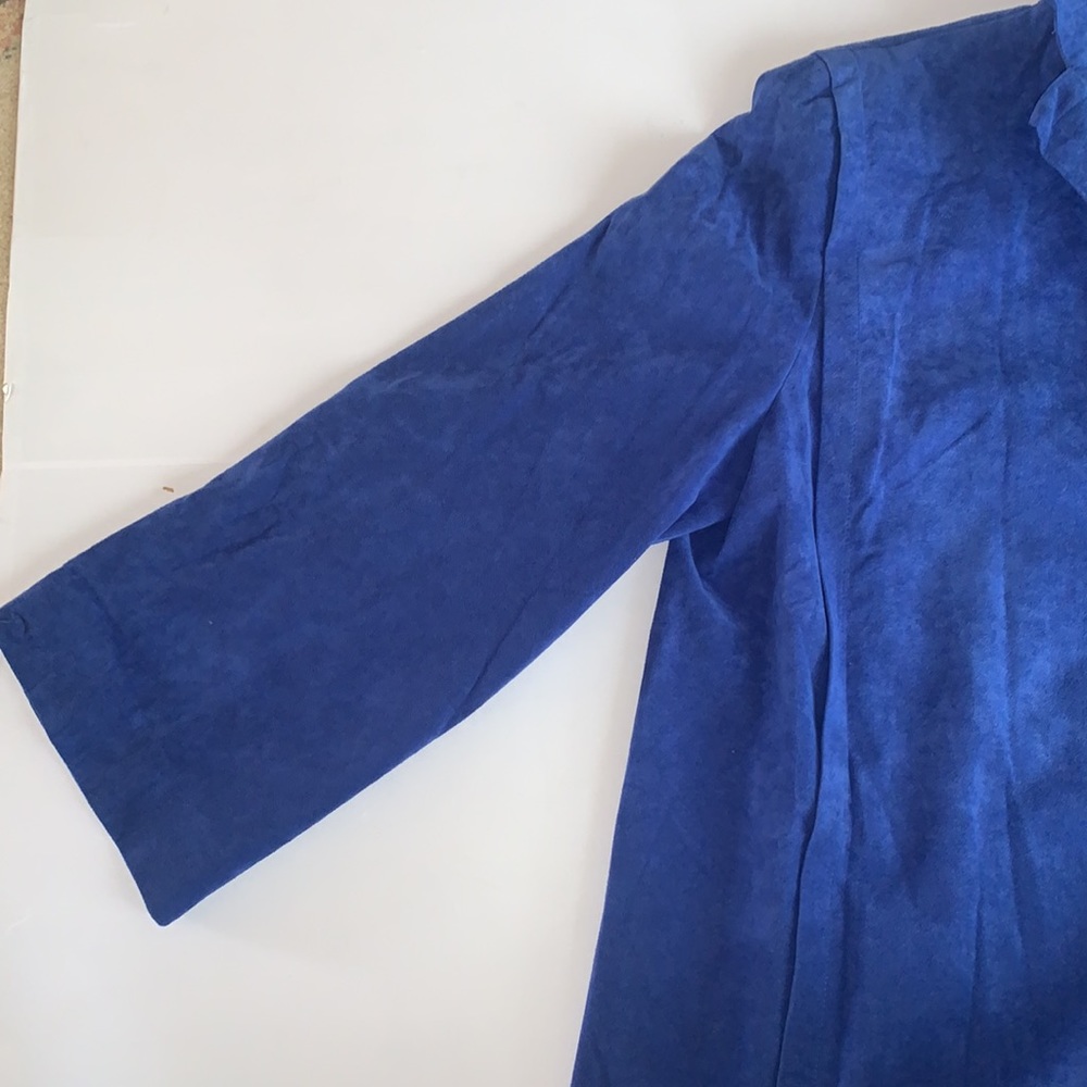 A Trigere Coat Vintage Suede Coat Long Open Soft Blue Size Large - Picture 6 of 13